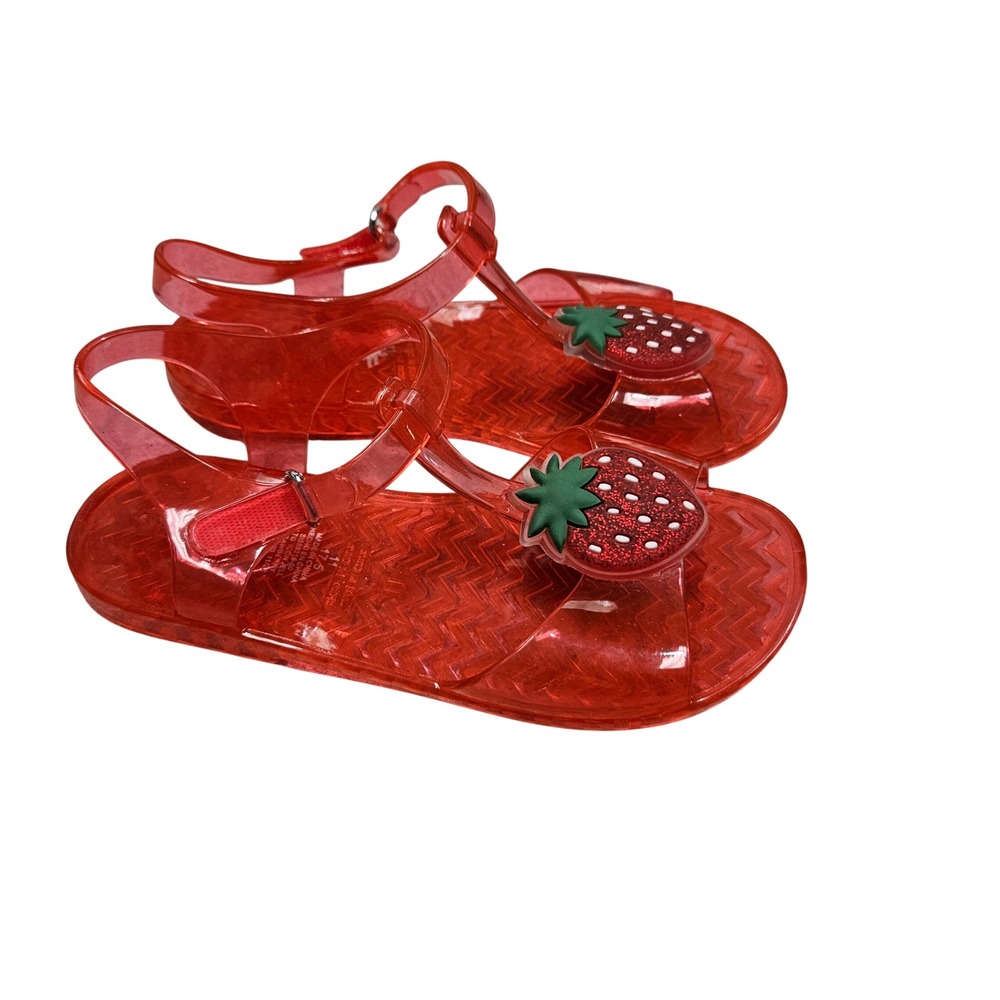Old‎ Navy Jelly Sandals Toddler Girls 11 Red Strawberry Glitter T-Strap Summer